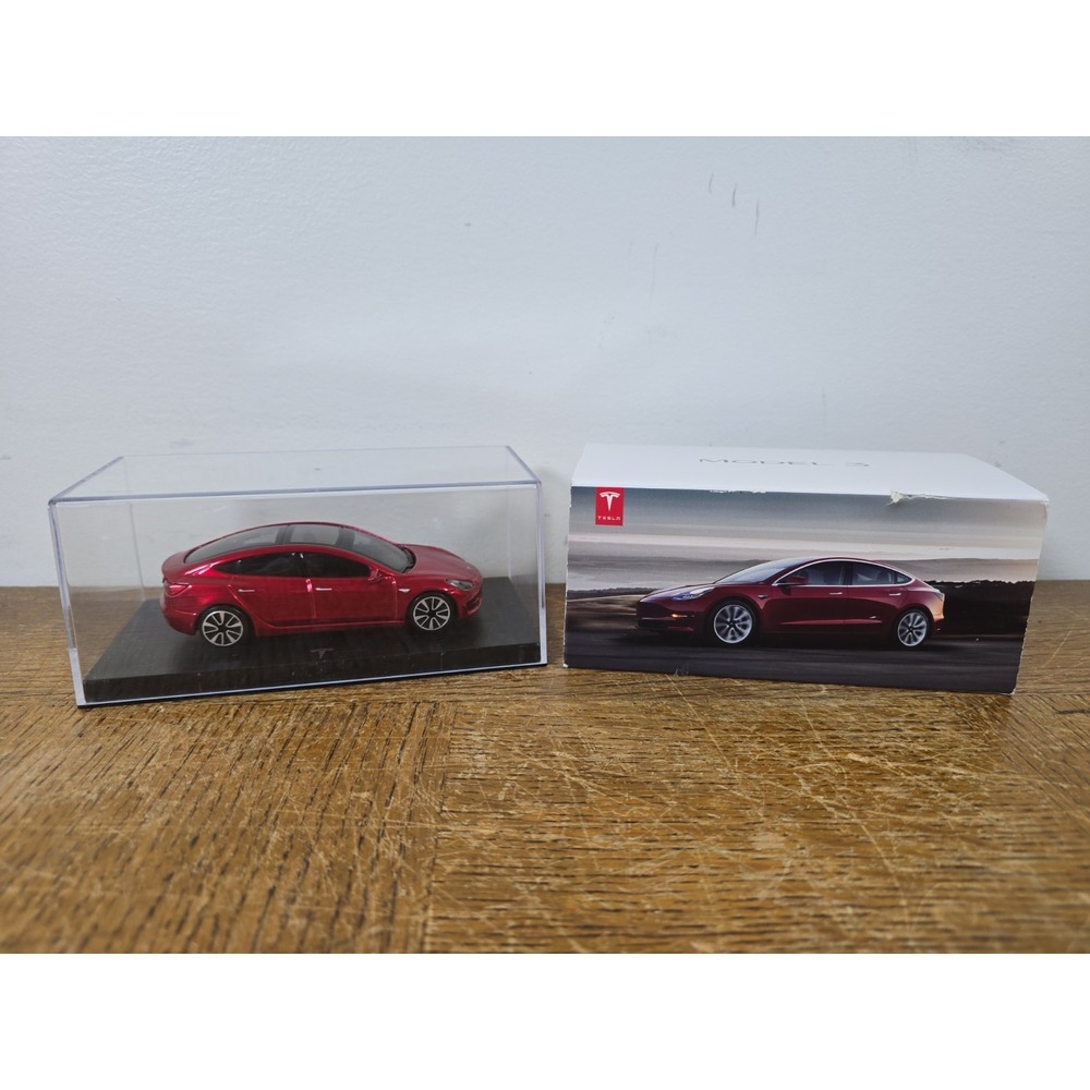 Official Red Tesla Model 3 1:43 Scale Die-Cast Enclosed Model - - Like New